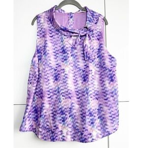 Soft Surroundings Adrie Orchid Multicolor Tie Neck Sleeveless Button Back Top L